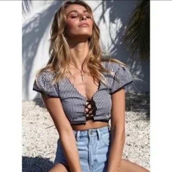 gia gingham Bardot top - Picture 1 of 5